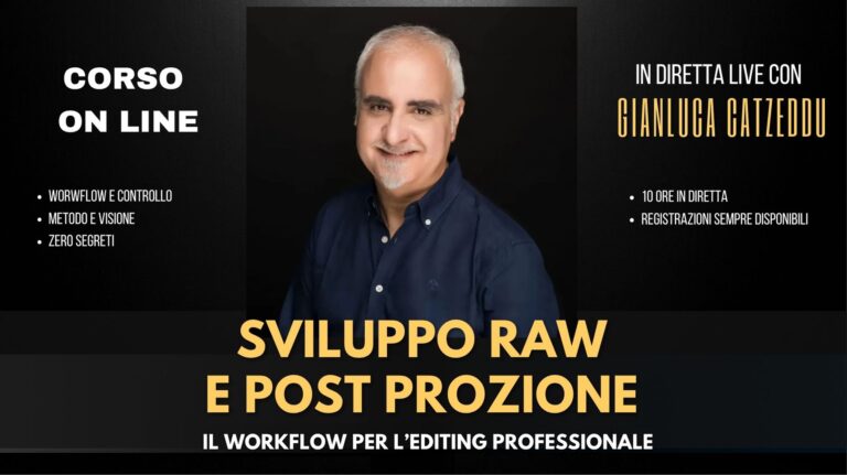 Ritratto di gianluca Catzeddu professionista dell'editing fotografico: corso on line di sviluppo del raw fotografico, post produzione con Lightroom e photoshop